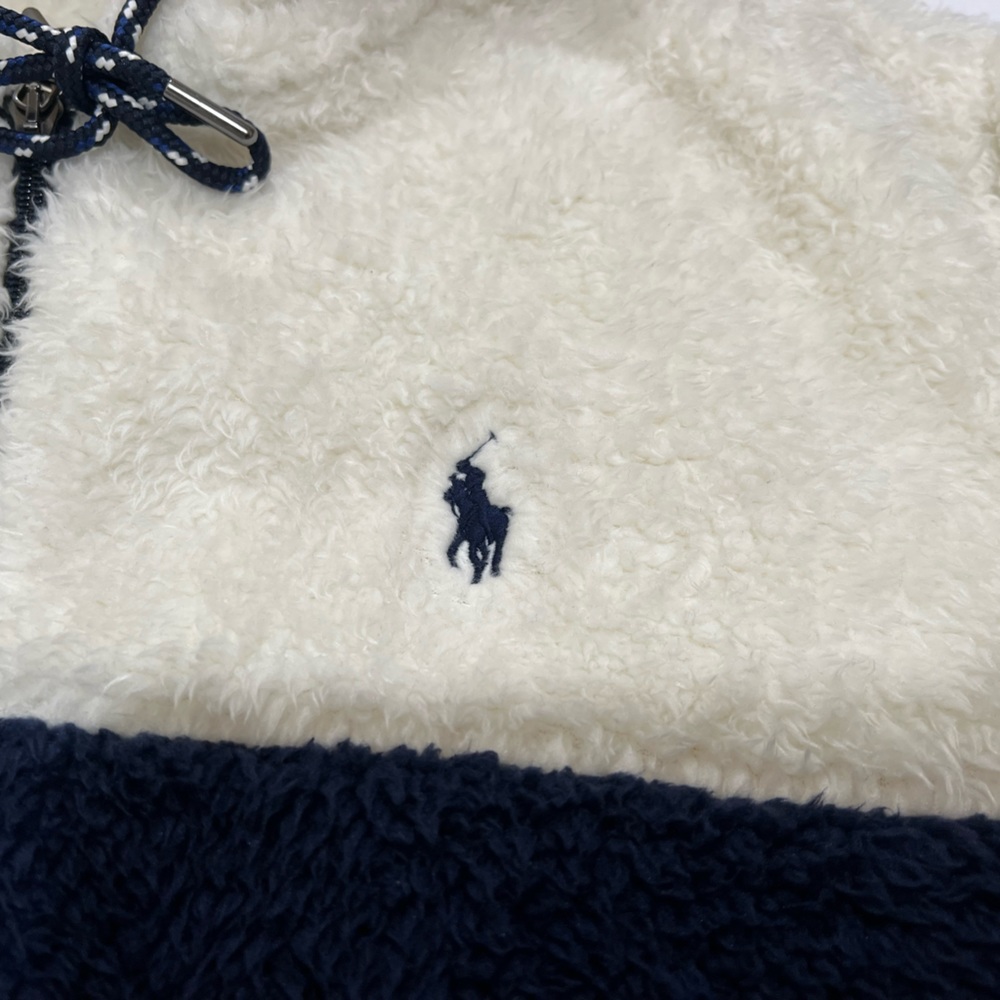 Ralph Lauren Polo, Sherpa Full Zip Hoodie, Blue & White - Picture 3 of 10